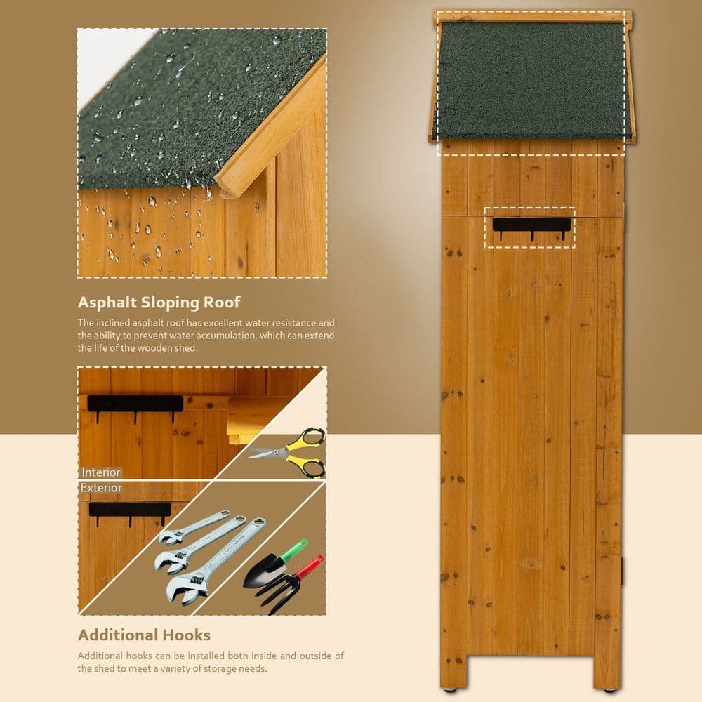 image-Outdoor Tool Storage Cabinet, Wooden Fir Garden Shed with Single Storage Door