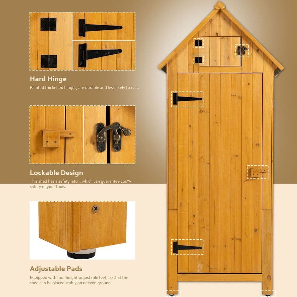 image-Outdoor Tool Storage Cabinet, Wooden Fir Garden Shed with Single Storage Door