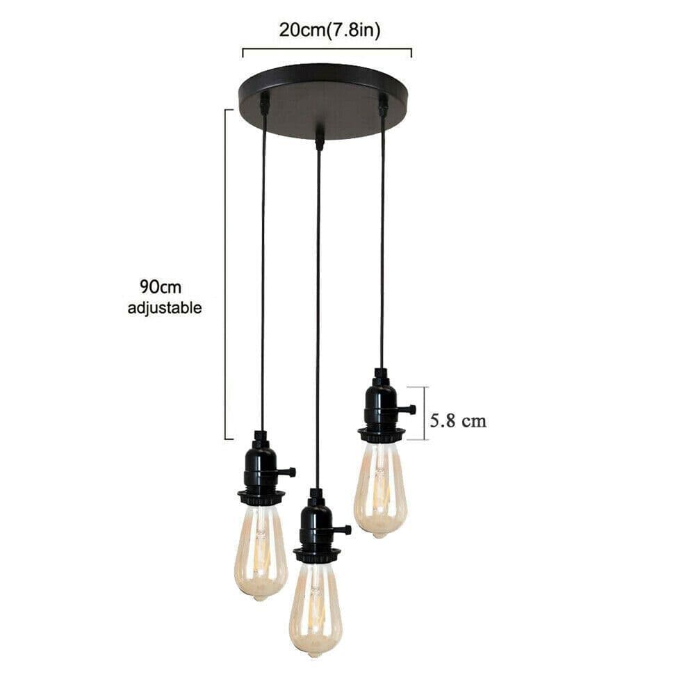 image-Modern 3 Way Black Design Ceiling Pendant Fitting Light Holder with Switch ~ 1556