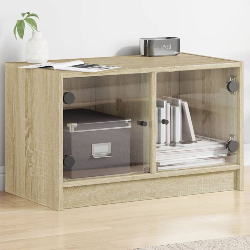 image-vidaXL TV Cabinet with Glass Doors White 68x37x42 cm