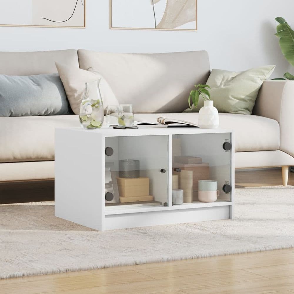 image-vidaXL Coffee Table with Glass Doors White 68x50x42 cm