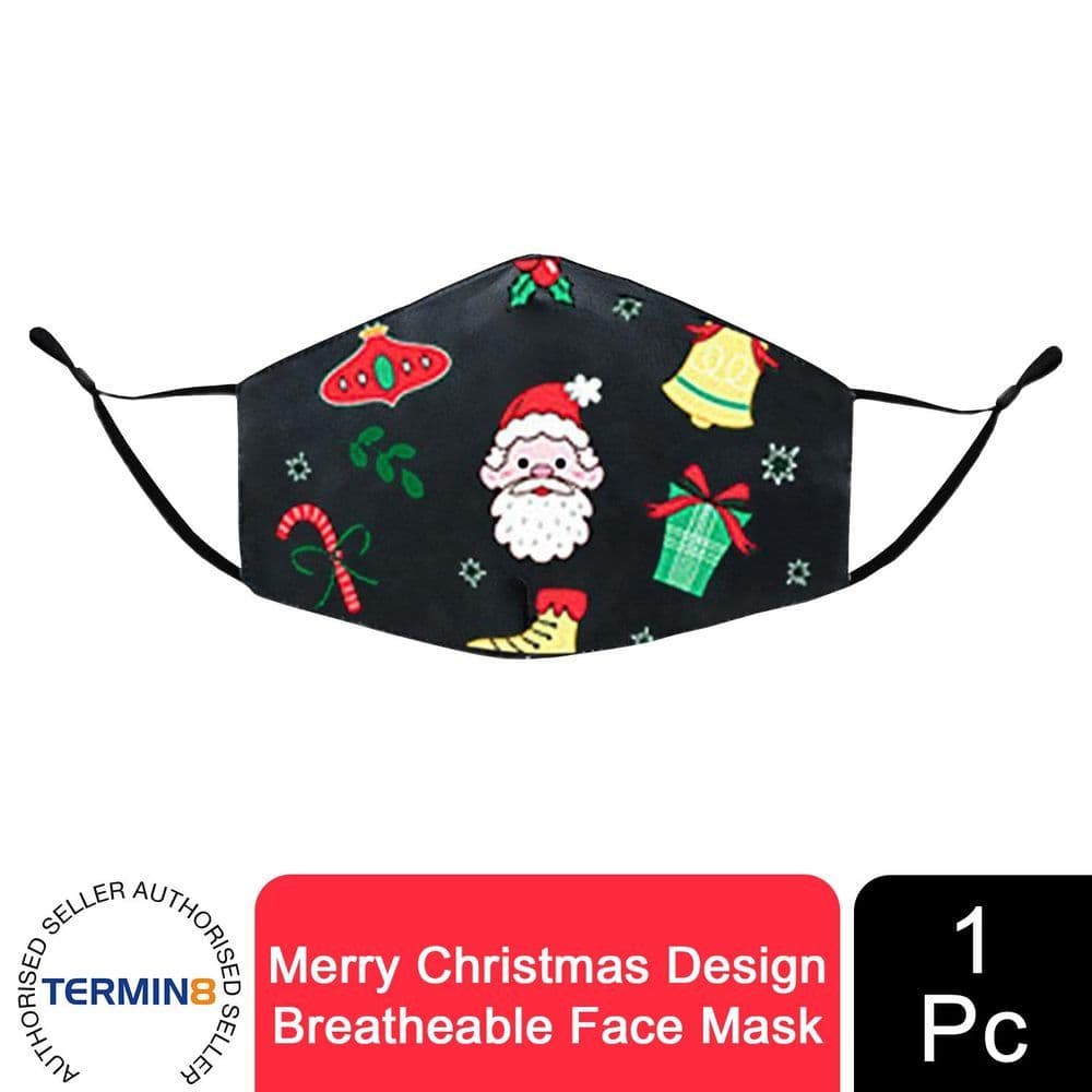 image-Termin8 Unisex Face Mask Printed Christmas Design, Lightweight & Breathable