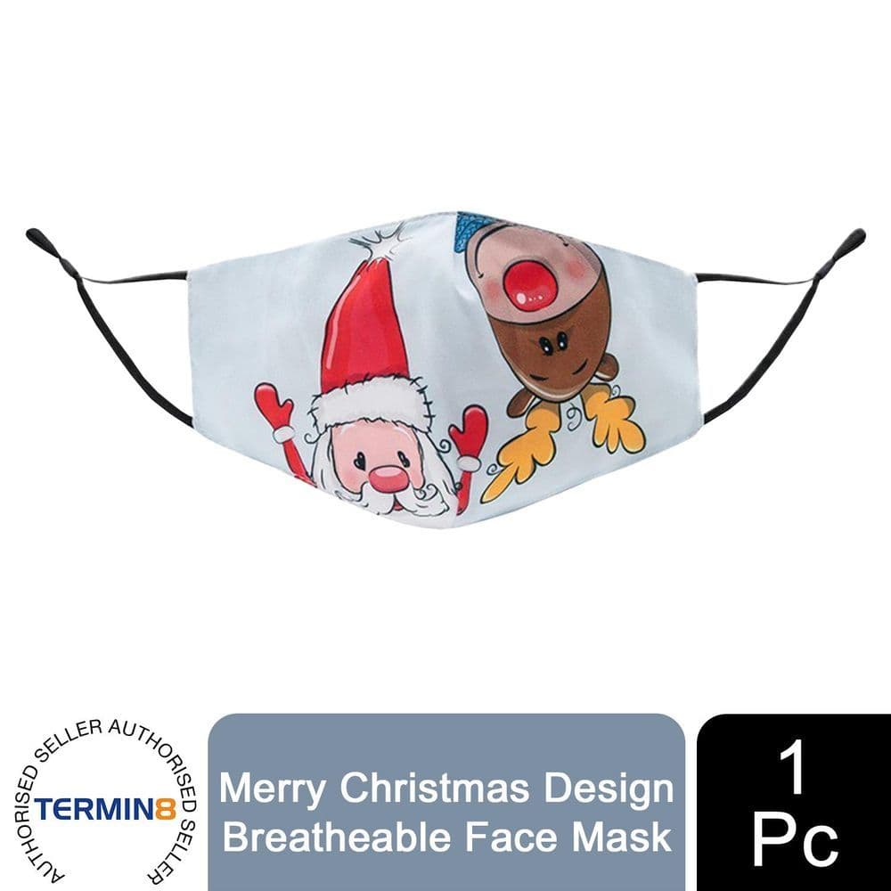 image-Termin8 Unisex Face Mask Printed Christmas Design, Lightweight & Breathable