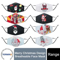 image-Termin8 Unisex Face Mask Printed Christmas Design, Lightweight & Breathable