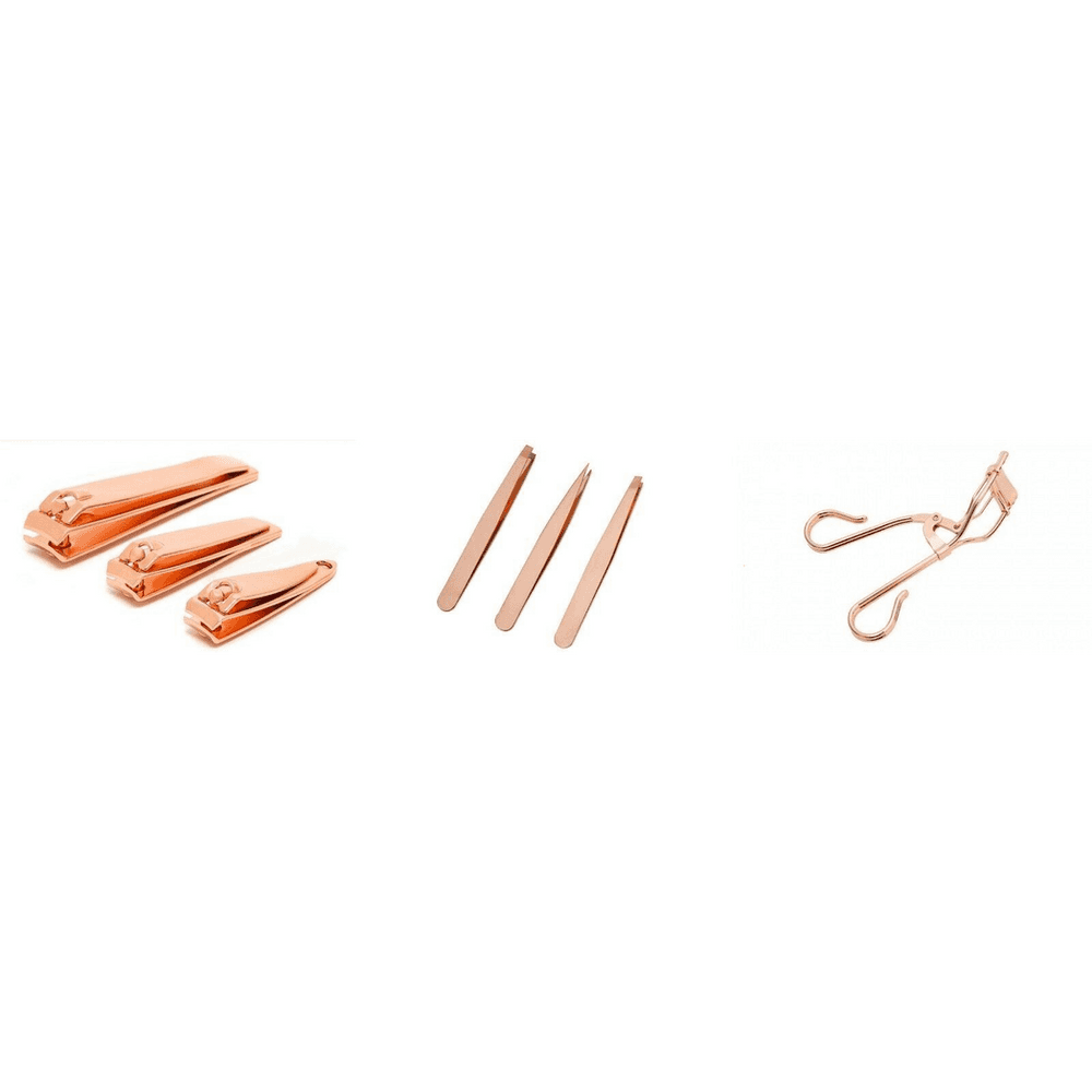 image-3Pcs Nail Clipper 3Pcs Tweezer 1Pc Eyelash Curler Rose Gold Professional Styling