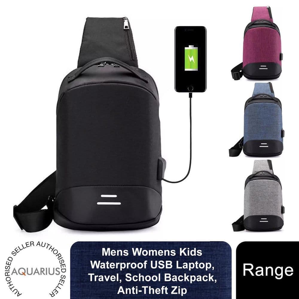 image-Mens Womens Kids Waterproof USB Laptop, Travel, School Backpack, Anti-Theft Zip