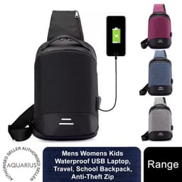 image-Mens Womens Kids Waterproof USB Laptop, Travel, School Backpack, Anti-Theft Zip