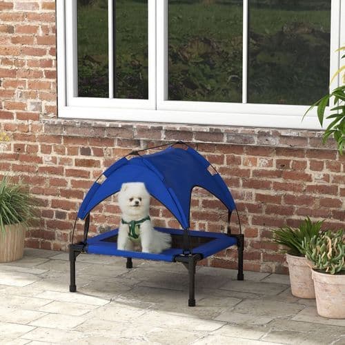 image-PawHut Cooling Raised Dog Bed w/ Breathable Mesh, for Mini, S Dogs - Dark Blue