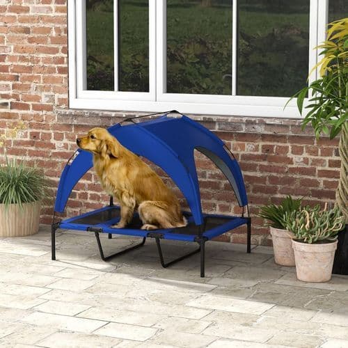 image-PawHut Cooling Raised Dog Bed w/ Breathable Mesh, for Mini, S Dogs - Dark Blue