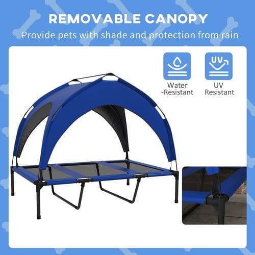 image-PawHut Cooling Raised Dog Bed w/ Breathable Mesh, for Mini, S Dogs - Dark Blue