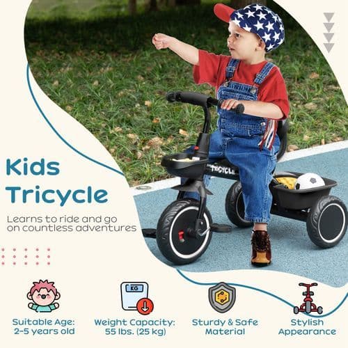 image-AIYAPLAY Kids Trike for 2 to 5 Years with Adjustable Seat, Baskets