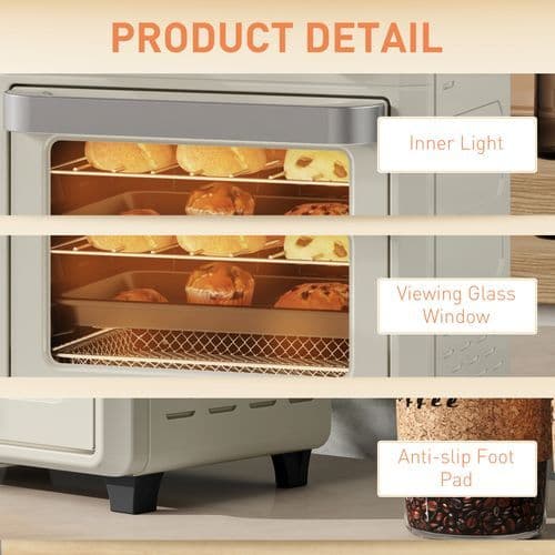 image-HOMCOM 10L Air Fryer Oven, Electric Oven, Grill, Roast, Bake, 1000W