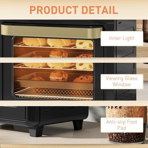 image-HOMCOM 10L Air Fryer Oven, Electric Oven, Grill, Roast, Bake, 1000W