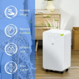 image-HOMCOM 12L/Day Protable Quiet Air Dehumidifier with Purifier, Timer, 5 Modes