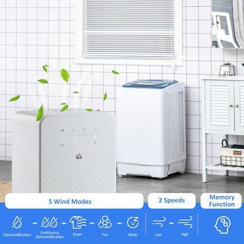 image-HOMCOM 12L/Day Protable Quiet Air Dehumidifier with Purifier, Timer, 5 Modes