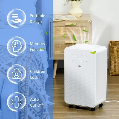 image-HOMCOM 12L/Day Protable Quiet Air Dehumidifier with Purifier, Timer, 5 Modes