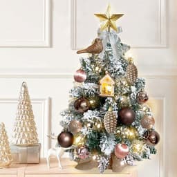 image-22in Tabletop Christmas Tree with Light Artificial Small Mini Red Christmas Decoration with Flocked Snow, Exquisite Decor & Xmas Ornaments for Table Top for Home & Office, Red