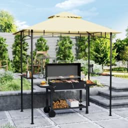 image-Outsunny 8' x 5' Grill Gazebo, Double Tiered Outdoor BBQ Shelter