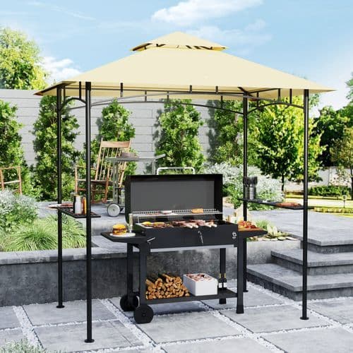 image-Outsunny 8' x 5' Grill Gazebo, Double Tiered Outdoor BBQ Shelter