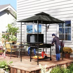 image-Outsunny 8' x 5' Grill Gazebo, Double Tiered Outdoor BBQ Shelter