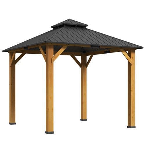 image-Outsunny 3x(3)M Double-Tier Hardtop Gazebo, Outdoor Patio Shelter