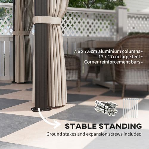 image-Sturdy Beige Patio Gazebo with UPF30+ Roof & Curtains for Outdoor Comfort