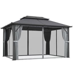 image-Sturdy Beige Patio Gazebo with UPF30+ Roof & Curtains for Outdoor Comfort