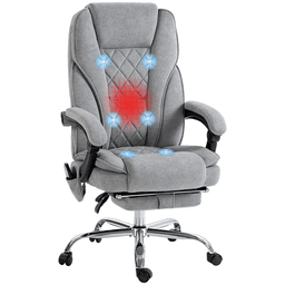 image-Vinsetto Massage Office Chair - Black Heated Reclining Velvet