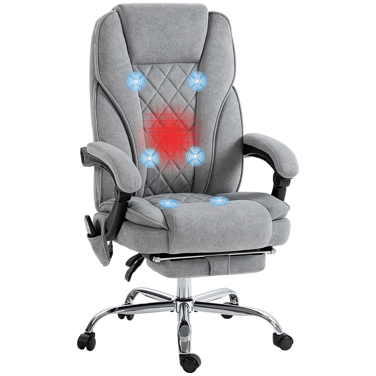 image-Vinsetto Massage Office Chair - Black Heated Reclining Velvet