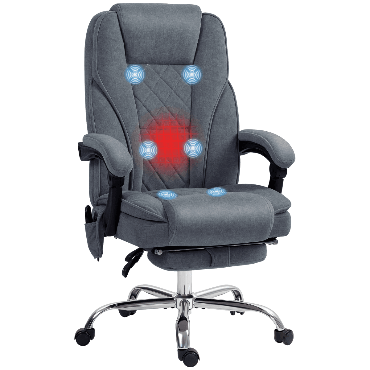 image-Vinsetto Massage Office Chair - Black Heated Reclining Velvet