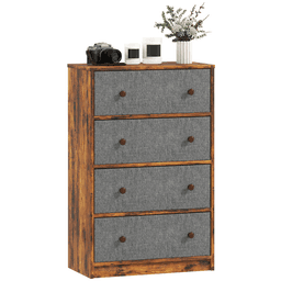 image-Homcom 4 Drawer Fabric Dresser - Grey and Rustic Brown