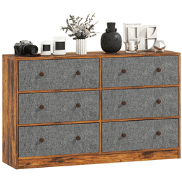 image-Homcom 4 Drawer Fabric Dresser - Grey and Rustic Brown