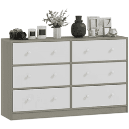 image-Homcom 4 Drawer Fabric Dresser - Grey and Rustic Brown