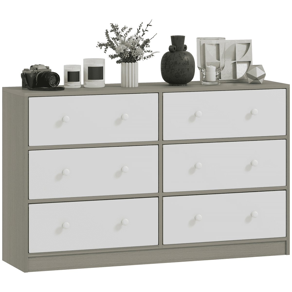image-Homcom 4 Drawer Fabric Dresser - Grey and Rustic Brown