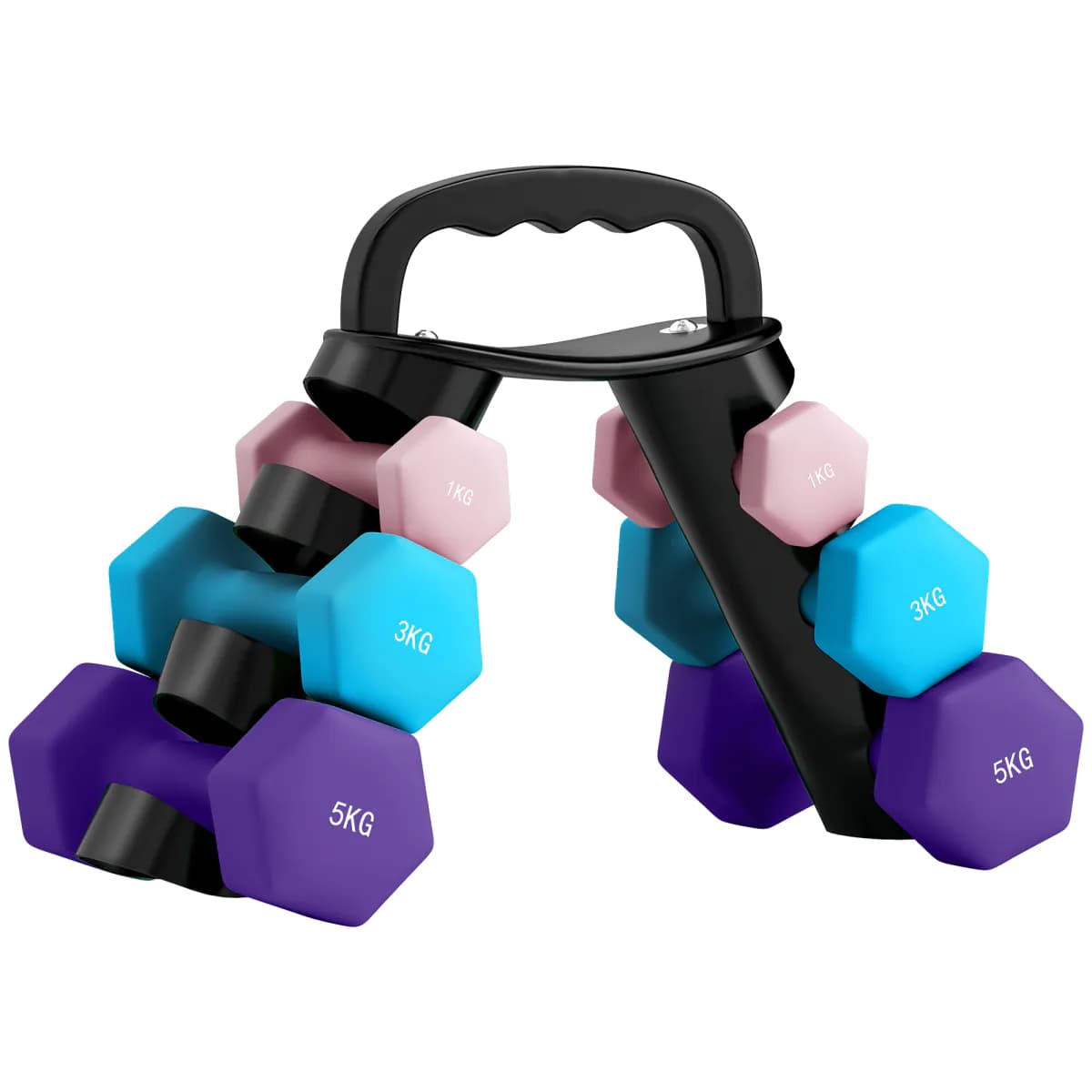 image-SPORTNOW Dumbbell Set with Rack - 1kg, 3kg, 5kg Hexagonal Weights