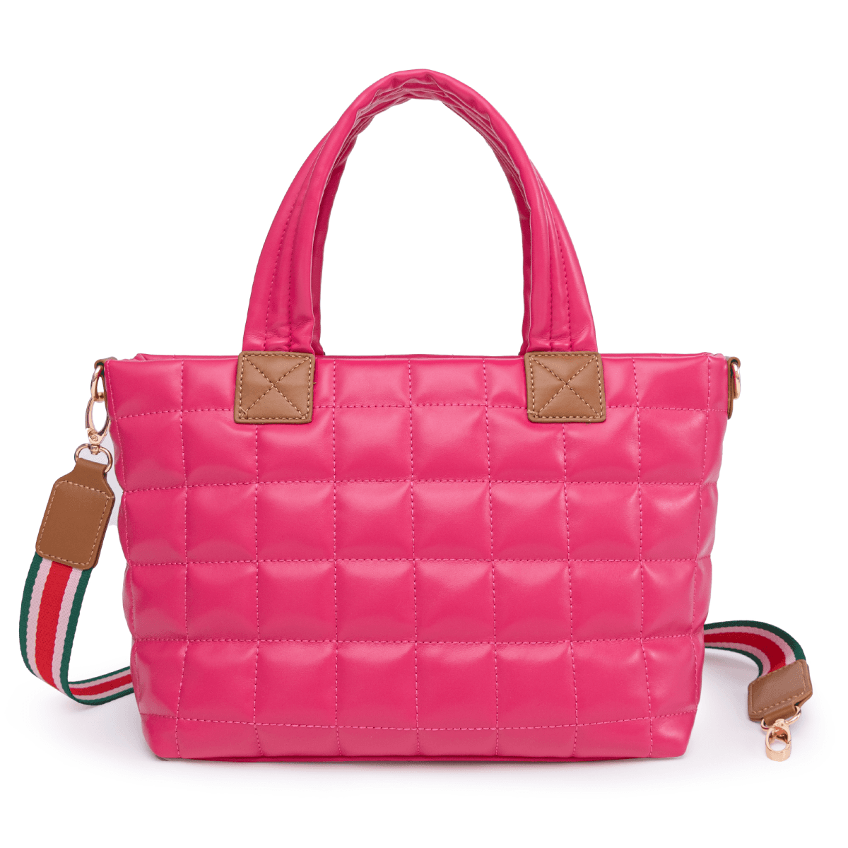 image-Puffer Tote Bag for Women - Quilted Crossbody Hobo Handbag, Rose, Lightweight