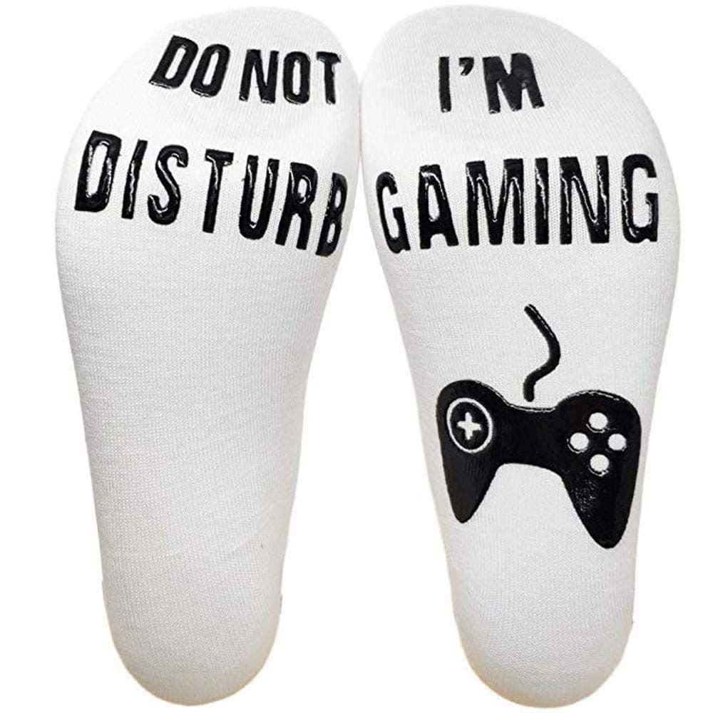 image-Do Not Disturb, I'm Gaming' Funny Ankle Gamer Socks , Black, White, Grey & Blue