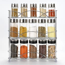 image-Spice Rack 3 Tiers - Kitchen Shelf Organiser for Jars Bottles Space Saving Storage