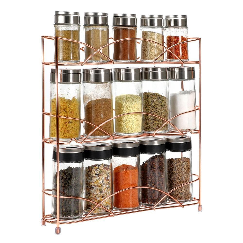 image-Spice Rack 3 Tiers - Kitchen Shelf Organiser for Jars Bottles Space Saving Storage