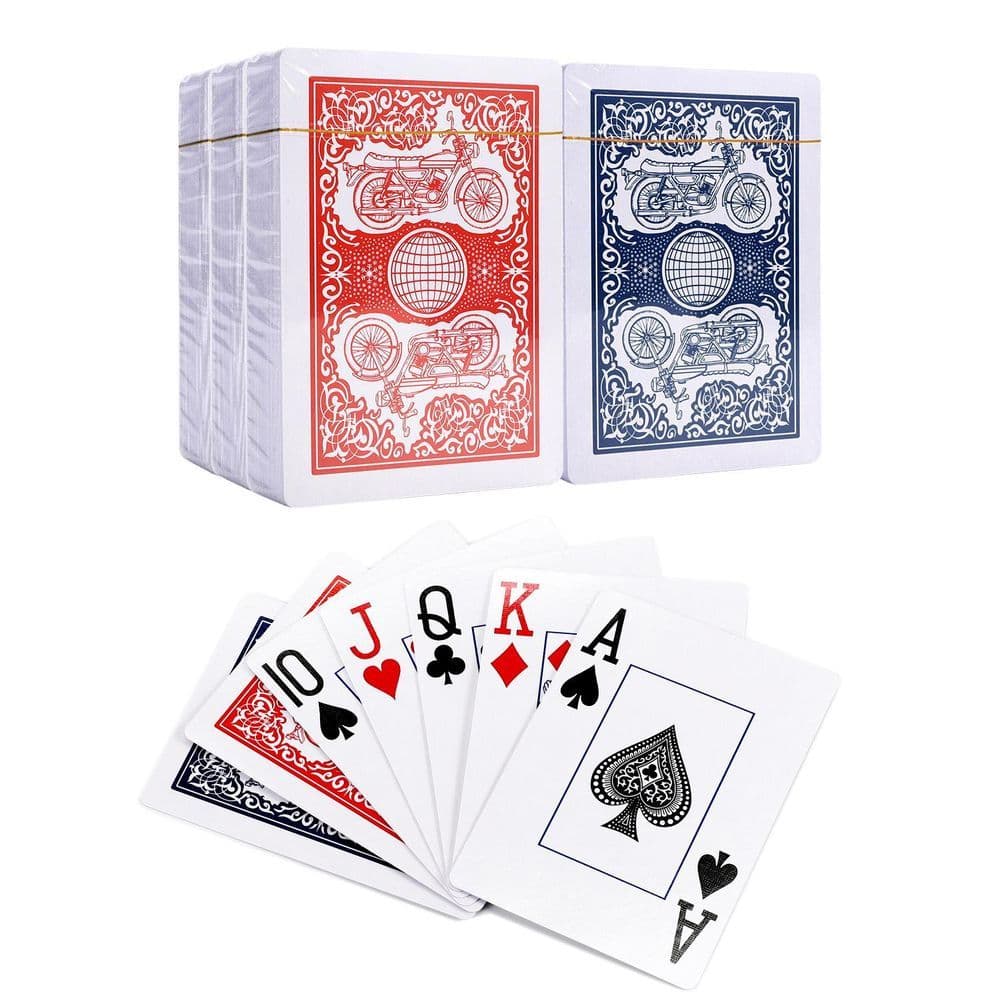 image-Traditional Motorbike Poker Casino Plastic Coated Playing Cards Decks (2 / 4 / 6 / 12)