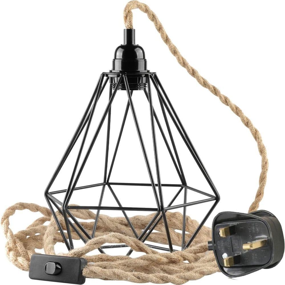 image-Fabric Hemp Flex Cable kit Plug In Pendant Lamp Light E27 Fitting Vintage Lamp