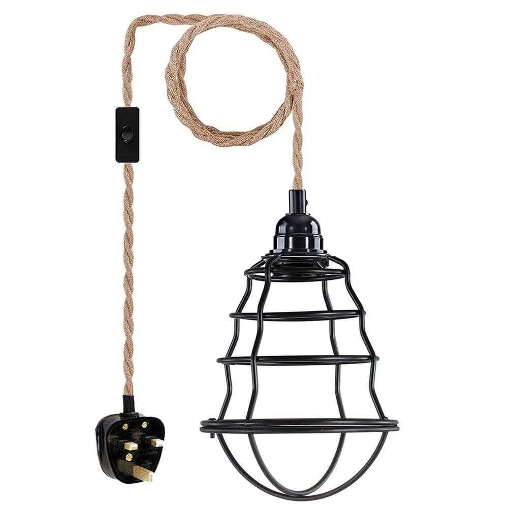 image-Fabric Hemp Flex Cable kit Plug In Pendant Lamp Light E27 Fitting Vintage Lamp