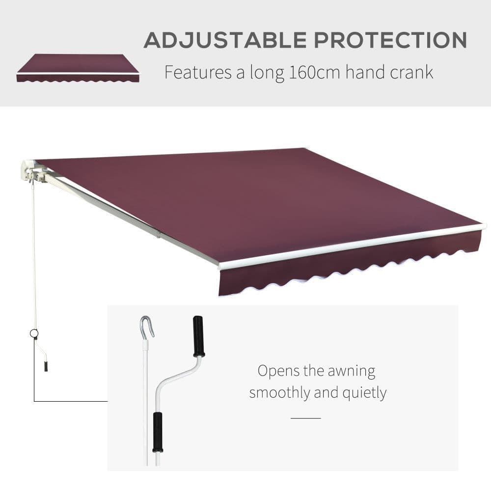 image-3x4m Retractable Manual Awning Window Door Sun Shade Canopy Wine Red