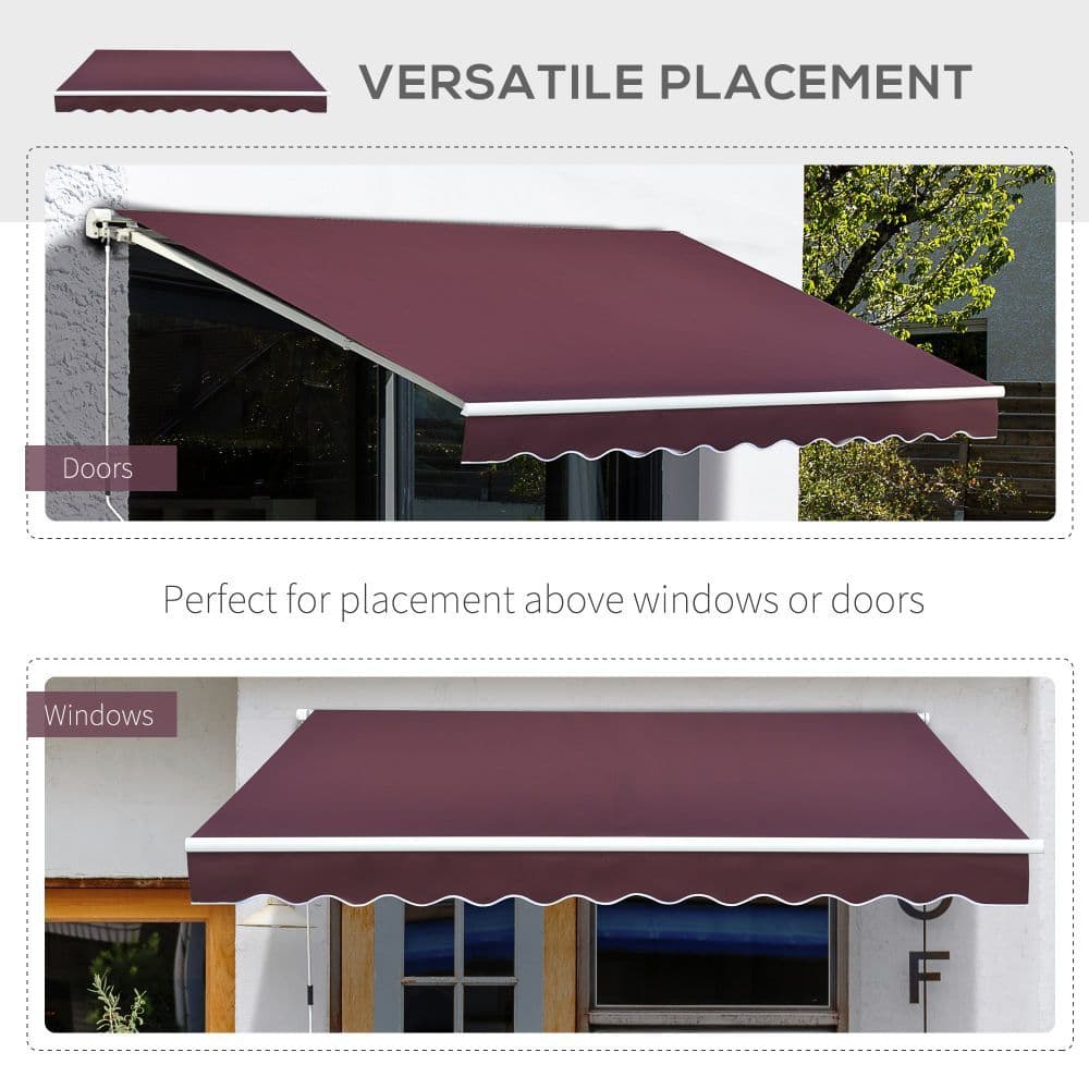 image-3x4m Retractable Manual Awning Window Door Sun Shade Canopy Wine Red