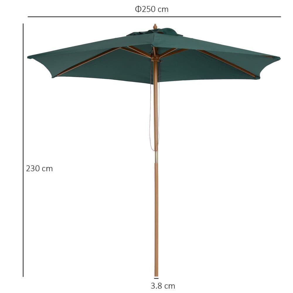 image-2.5m Wooden Garden Patio Parasol Umbrella-Dark Green