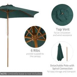 image-2.5m Wooden Garden Patio Parasol Umbrella-Dark Green