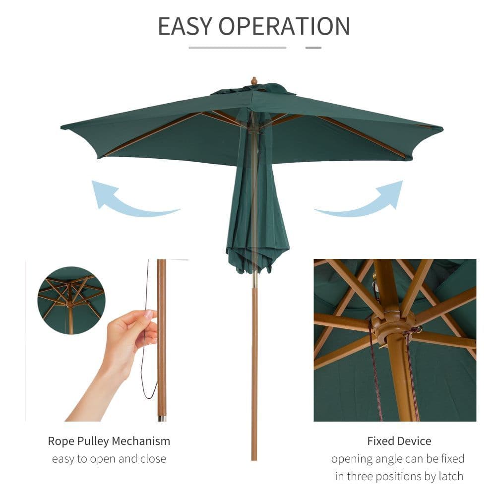 image-2.5m Wooden Garden Patio Parasol Umbrella-Dark Green