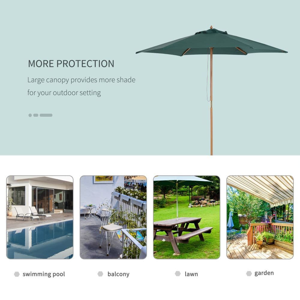 image-2.5m Wooden Garden Patio Parasol Umbrella-Dark Green