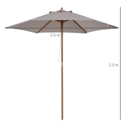 image-2.5m Wood Garden Parasol Sun Shade Patio Outdoor Wooden Umbrella Canopy Grey