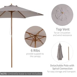 image-2.5m Wood Garden Parasol Sun Shade Patio Outdoor Wooden Umbrella Canopy Grey